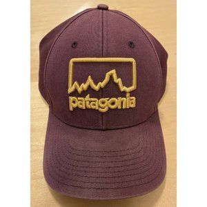 Patagonia Hat Cap Snap Back Maroon Red Outdoors Trucker Gold Outdoors Logo RARE